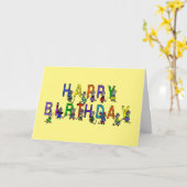 Carte souris d'anniversaire enfant sur jaune (Fleur jaune)