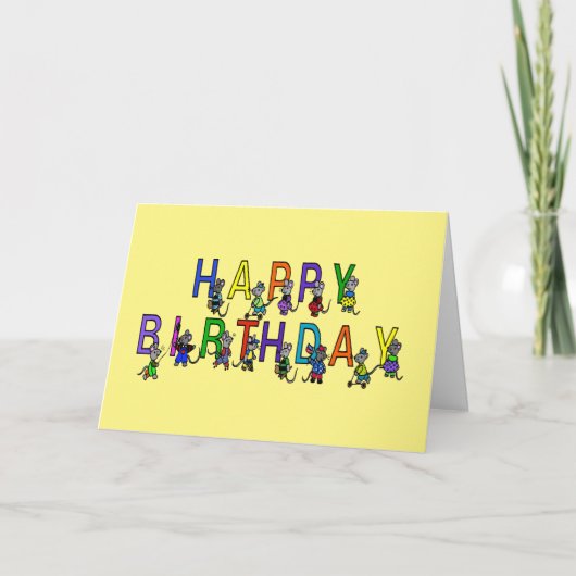 Carte souris d'anniversaire enfant sur jaune (Devant)