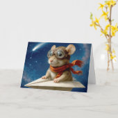 Carte Souris d'anniversaire enfant volant dans un avion (Fleur jaune)