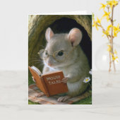 Carte Souris d'anniversaire Lecture d'un livre dans un t (Fleur jaune)