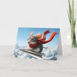 Carte Souris d'anniversaire pilotant un avion en papier