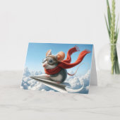 Carte Souris d'anniversaire pilotant un avion en papier (Devant)