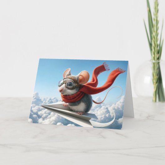 Carte Souris d'anniversaire Piloter un avion papier (Devant)