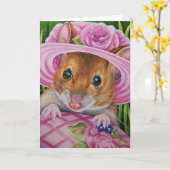Carte Souris dans Bonnet Trouvé Oeuf rose Aquarelle Art (Fleur jaune)