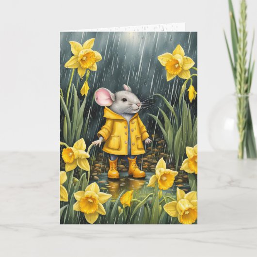 Carte Souris dans un jardin de jonquilles pluvieuses (Devant)