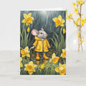 Carte Souris dans un jardin de jonquilles pluvieuses (Fleur jaune)