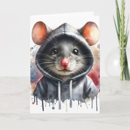 Carte Souris d'aquarelle en gris Sweat - shirt à capuche (Devant)