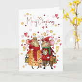 Carte Souris de Noël aux Coeurs et aux Étoiles (Fleur jaune)