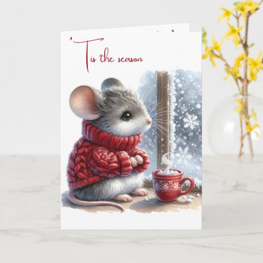 Carte Souris De Noël Avec Coco Chaud (Fleur jaune)