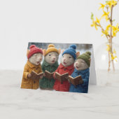 Carte Souris de Noël chantant dans la neige (Fleur jaune)