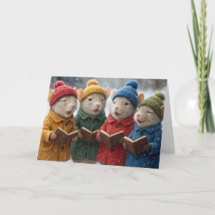 Carte Souris de Noël chantant dans la neige