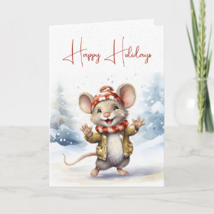 Carte Souris De Noël Dans Les Snowflakes