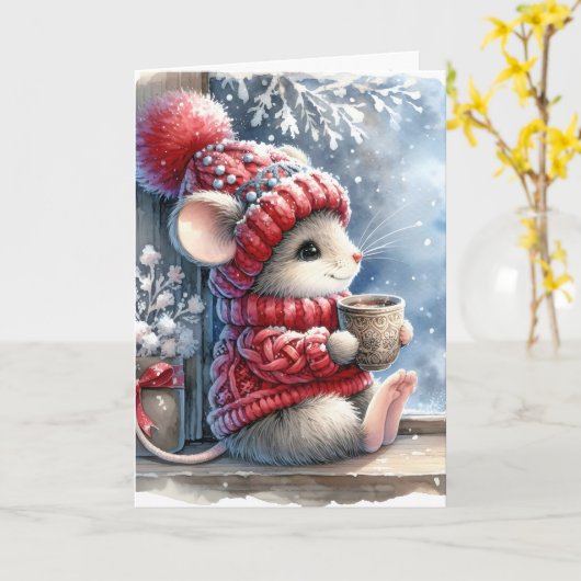 Carte Souris De Noël En Fenêtre Avec Cocos Chauds (Fleur jaune)