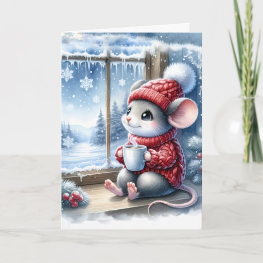 Carte Souris De Noël En Fenêtre Avec Cocos Chauds (Devant)