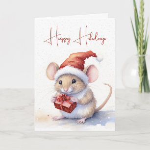 Carte Souris de Noël mignonne avec cadeau