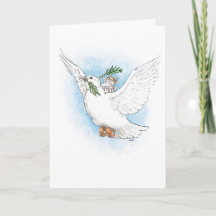 Carte Souris de paix en colombe avec branches d'oliviers
