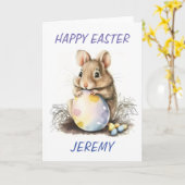 Carte Souris de Pâques à l'aquarelle personnalisée migno (Fleur jaune)