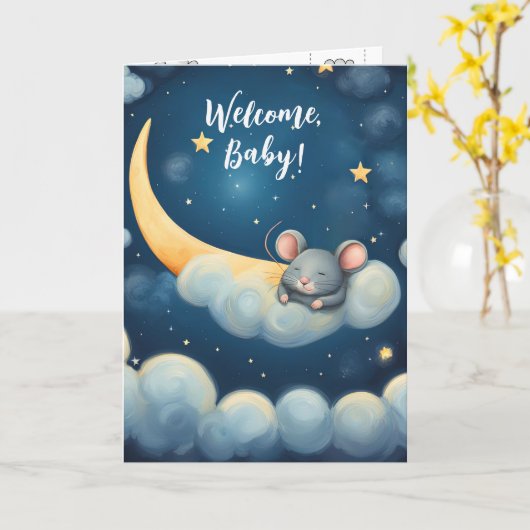 Carte Souris dormant dans un nuage (Fleur jaune)