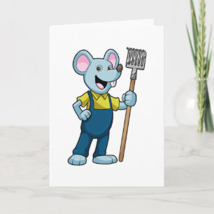 Carte Souris en agriculteur avec râteau