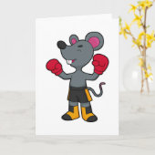 Carte Souris en boxeur avec gants de boxe (Fleur jaune)