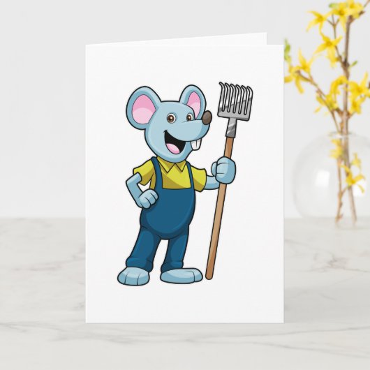 Carte Souris en fermier avec gâteau (Fleur jaune)