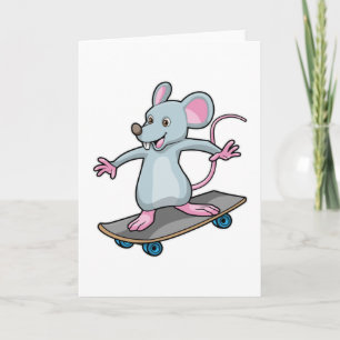 Carte Souris en patineur avec planche à roulettes