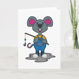 Carte Souris en pêcheur avec canne à pêche