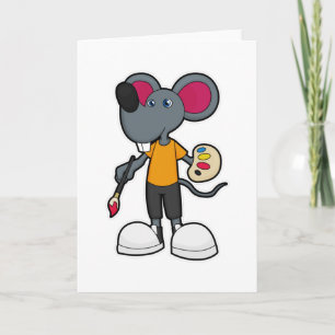 Carte Souris en peintre avec peinture et pinceau