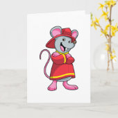 Carte Souris en pompier avec casque (Fleur jaune)