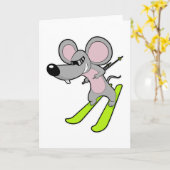 Carte Souris en skieuse avec ski (Fleur jaune)