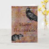 Carte Souris et corneille heureuses de Halloween (Fleur jaune)