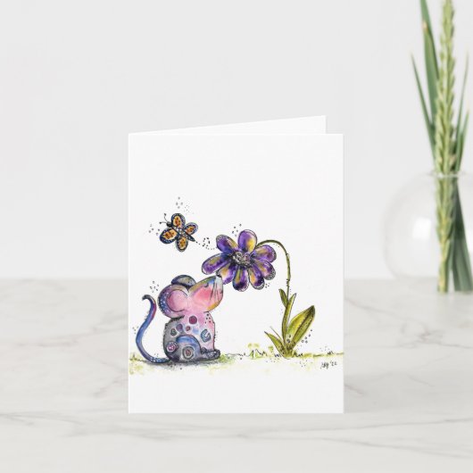 Carte Souris et fleurs mignonnes (Devant)