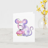 Carte Souris fantaisiste mignonne avec un cupcake (Fleur jaune)