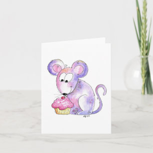 Carte Souris fantaisiste mignonne avec un cupcake
