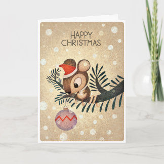 Carte Souris festive. Bois profond et enneigé Noël. Cart