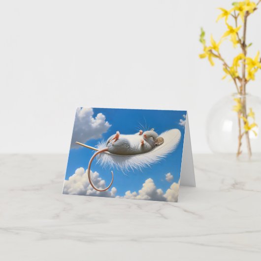 Carte Souris Flottant Sur Une Plumes (Fleur jaune)