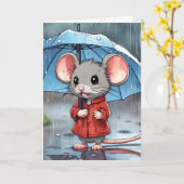 Carte Souris Gris Avec Parapluie En Pluie (Fleur jaune)