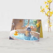 Carte Souris Merci Dans Bain À Bulles (Fleur jaune)