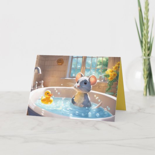 Carte Souris Merci Dans Bain À Bulles (Devant)
