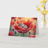 Carte Souris mignonne d'anniversaire dormant dans un coq (Fleur jaune)