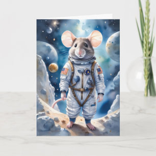 Carte Souris mignonne en combinaison d'astronaute dans l