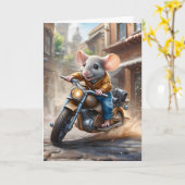 Carte Souris mignonne équitation d'une moto Blank Saluta (Fleur jaune)
