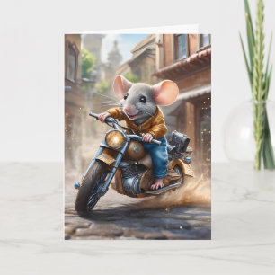 Carte Souris mignonne équitation d'une moto Blank Saluta