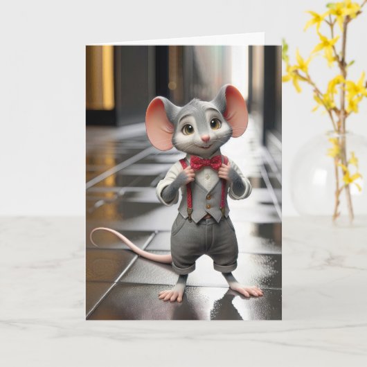 Carte Souris Mignonne Pour Avoir Plus D'Anniversaire (Fleur jaune)