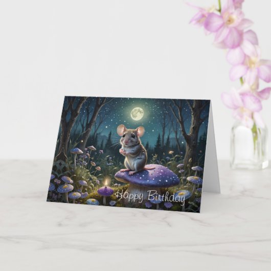 Carte Souris mignonne sur champignon au clair de lune An (Orchidée)