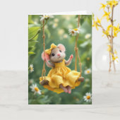 Carte Souris pour fille d'anniversaire sur une aile (Fleur jaune)
