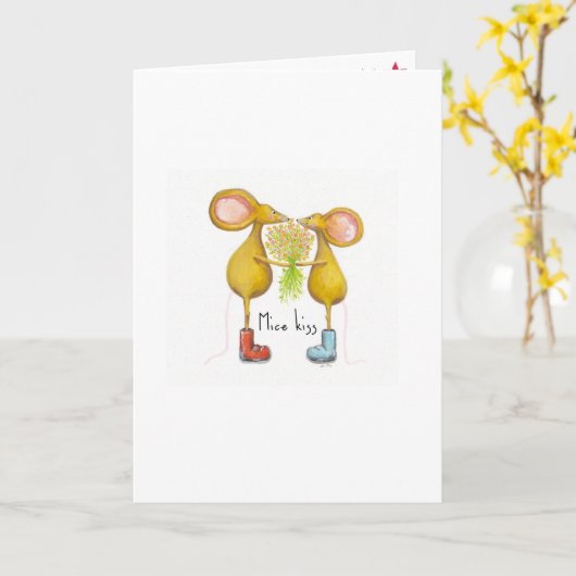 Carte Souris qui s'embrassent (Fleur jaune)