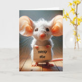 Carte Souris tenant un panneau de carton Merci (Fleur jaune)