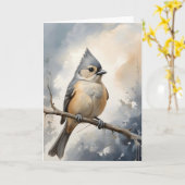 Carte Souris Tufé reposant sur le vide de la branche d'a (Fleur jaune)