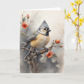 Carte Souris Tufted reposant sur Arbre Fleurs rouges vie (Fleur jaune)